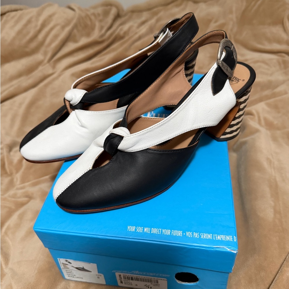 John Fluevog - Greater Expectations - Nancy -Black And White Slingbacks Size 8